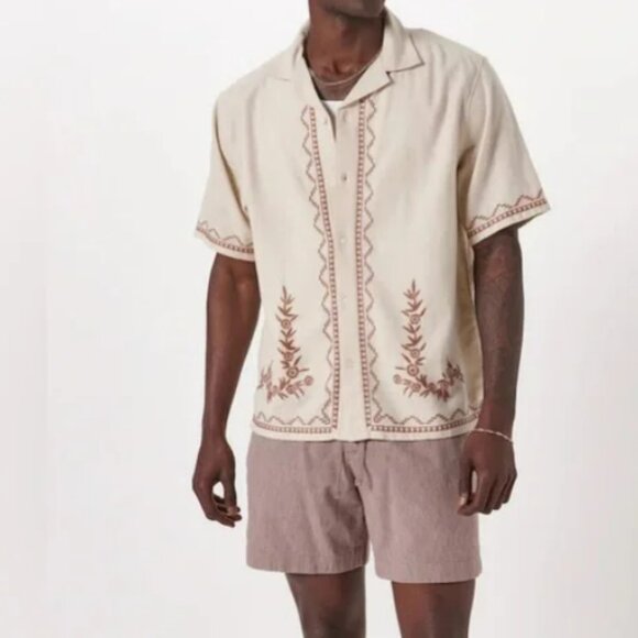 Abercrombie & Fitch Other - Abercrombie & Fitch AF Camp Collar Linen-Blend Embroidered Shirt - Men's Large